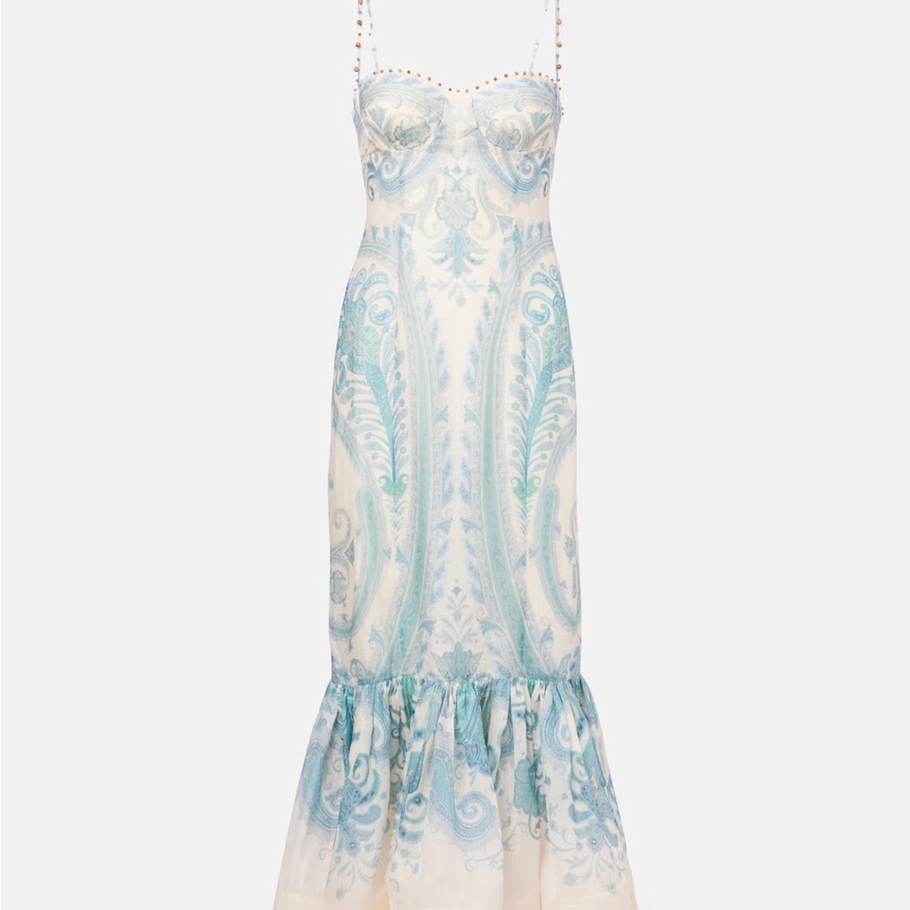Zimmermann Illuminate bead-embellished paisley-print and linen/silk-blend gown